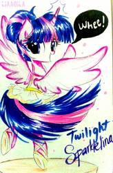 Size: 581x885 | Tagged: safe, artist:liaaqila, twilight sparkle, alicorn, pony, a royal problem, g4, ballerina, female, looking at you, solo, traditional art, tutu, twilarina, twilight sparkle (alicorn)