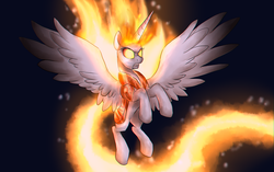 Size: 2956x1861 | Tagged: dead source, safe, artist:not-ordinary-pony, daybreaker, alicorn, pony, a royal problem, g4, chromatic aberration, female, flying, frown, glowing eyes, gritted teeth, mare, solo