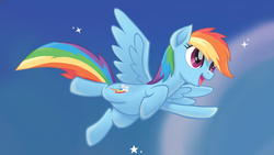 Size: 1750x985 | Tagged: safe, edit, rainbow dash, pegasus, pony, g4, my little pony: the movie, cover, cropped, cute, cutie mark, dashabetes, female, flying, happy, solo, stars, wings