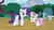 Size: 1920x1080 | Tagged: safe, screencap, rarity, sweetie belle, pony, forever filly, g4, my little pony: friendship is magic, bench, cute, duo, mountain, raised hoof, statue, tree