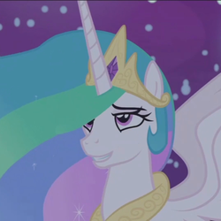 Size: 1080x1080 | Tagged: safe, screencap, princess celestia, pony, a royal problem, g4, cropped, female, lidded eyes, looking up, mare, night, smiling, solo