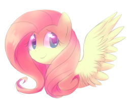 Size: 908x703 | Tagged: safe, artist:feather-o-flo, fluttershy, pony, g4, bust, cute, female, heart eyes, looking at you, looking sideways, portrait, shyabetes, simple background, smiling, solo, spread wings, white background, wingding eyes, wings
