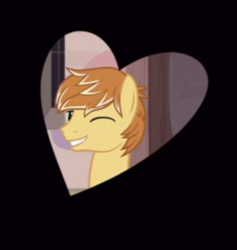 Size: 527x556 | Tagged: safe, screencap, feather bangs, earth pony, pony, g4, hard to say anything, cropped, ending, heart, iris out, looking at you, male, one eye closed, solo, stallion, wink