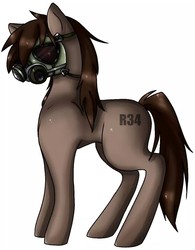 Size: 750x960 | Tagged: artist needed, safe, oc, oc only, oc:toxic charm, pony, gas mask, gas mask fetish, mask, simple background, solo, white background