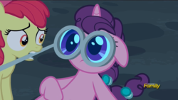 Size: 1920x1080 | Tagged: safe, screencap, apple bloom, sugar belle, pony, g4, hard to say anything, discovery family logo, glasses