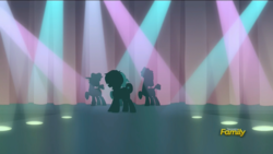 Size: 1920x1080 | Tagged: safe, screencap, feather bangs, pony, g4, hard to say anything, discovery family logo, silhouette, stage