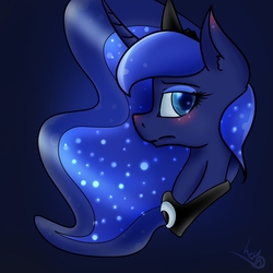 Size: 1000x1000 | Tagged: safe, artist:bobomato, princess luna, pony, g4, bust, female, looking at you, portrait, simple background, solo