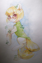 Size: 716x1080 | Tagged: safe, artist:aphphphphp, oc, oc only, earth pony, pony, clothes, ear piercing, female, glasses, mare, piercing, solo, sweater, traditional art, watercolor painting