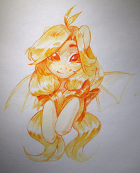 Size: 873x1080 | Tagged: safe, artist:aphphphphp, oc, oc only, bat pony, pony, female, looking at you, mare, monochrome, solo, traditional art, watercolor painting