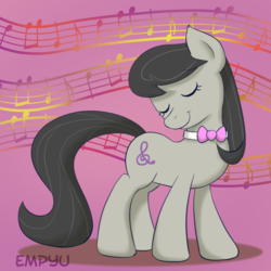 Size: 1000x1000 | Tagged: safe, artist:empyu, octavia melody, earth pony, pony, g4, 30 minute art challenge, bowtie, eyes closed, female, listening, mare, music notes, smiling, solo