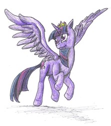 Size: 1256x1414 | Tagged: safe, artist:edhelistar, twilight sparkle, alicorn, pony, g4, female, jewelry, mare, new crown, regalia, simple background, solo, traditional art, twilight sparkle (alicorn), white background