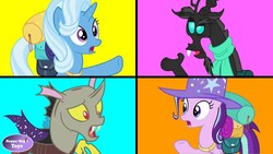 Size: 1280x720 | Tagged: artist needed, safe, color edit, edit, discord, starlight glimmer, thorax, trixie, pony, unicorn, g4, to where and back again, colored, female, mare, palette swap, recolor, reformed four