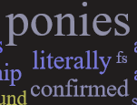 Size: 151x115 | Tagged: safe, derpibooru, confirmed, juxtaposition, juxtaposition win, meme, meta, text, word cloud