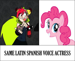 Size: 680x553 | Tagged: safe, pinkie pie, earth pony, pony, g4, demencia, exploitable meme, latin american, melissa gedeón, meme, same voice actor, villainous