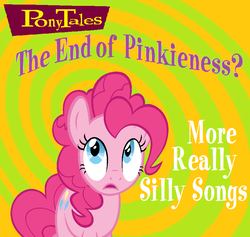 Size: 810x768 | Tagged: artist needed, safe, edit, screencap, pinkie pie, pony, series:pony tales, g4, abstract background, female, parody, solo, the end of pinkieness, the end of silliness?, title card, veggietales