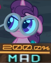 Size: 975x1199 | Tagged: safe, edit, edited screencap, screencap, sugar belle, pony, unicorn, g4, hard to say anything, 200% mad, angry, cropped, ears back, female, glasses, magnifying glass, mare, meme, mouth hold, solo, special eyes, unamused