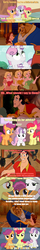 Size: 800x4950 | Tagged: safe, apple bloom, scootaloo, sweetie belle, earth pony, pony, g4, hard to say anything, beauty and the beast, belle, crossover, cutie mark crusaders, dialogue, gaston legume, princess belle, screencap comic, the beast