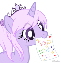 Size: 456x472 | Tagged: safe, artist:anxiov, oc, oc only, oc:lullaby tiara, pony, jewelry, mouth hold, send nudes, show accurate, simple background, solo, tiara, transparent background, we don't normally wear clothes