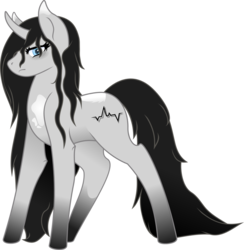 Size: 1016x1039 | Tagged: safe, artist:k-ings, artist:sketchy brush, oc, oc only, oc:echo, pony, unicorn, big ears, black mane, blue eyes, collaboration, gradient hooves, grey fur, long mane, simple background, solo, spots, tired, transparent background, vector, vector trace