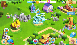 Size: 1024x600 | Tagged: safe, gameloft, cheese sandwich, cup cake, flim, forsythia, rarity, sapphire shores, spitfire, toe-tapper, twilight sparkle, alicorn, pony, g4, app, game screencap, ponyville, twilight sparkle (alicorn)