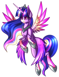 Size: 685x884 | Tagged: safe, artist:derpsonhooves, twilight sparkle, alicorn, pony, seraph, seraphicorn, female, flying, four wings, mare, multiple wings, older twilight, simple background, solo, transparent background, twilight sparkle (alicorn), ultimate twilight