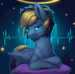 Size: 650x636 | Tagged: safe, artist:rodrigues404, oc, oc only, oc:safe stead, pegasus, pony, animated, cinemagraph, commission, crossed hooves, gif, looking at you, male, smiling, solo, stallion