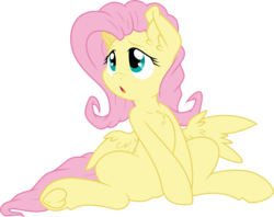Size: 5096x4039 | Tagged: safe, artist:dfectivedvice, artist:illumnious, fluttershy, pegasus, pony, g4, :o, absurd resolution, collaboration, ear fluff, female, mare, open mouth, simple background, sitting, solo, transparent background, underhoof, vector