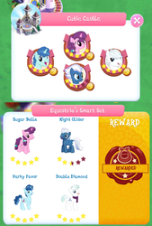 Size: 495x731 | Tagged: safe, gameloft, double diamond, night glider, party favor, sugar belle, pony, g4, canterlot, equal four