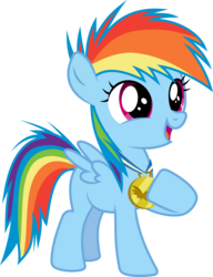 Size: 2300x3000 | Tagged: safe, artist:valadrem, rainbow dash, pegasus, pony, g4, parental glideance, season 7, .svg available, cute, dashabetes, female, filly, filly rainbow dash, gold medal, happy, high res, hnnng, medal, simple background, smiling, solo, transparent background, vector, weapons-grade cute, younger