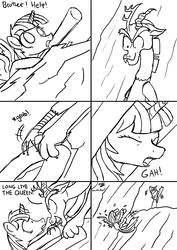 Size: 1448x2048 | Tagged: safe, discord, oc, oc:fausticorn, alicorn, pony, g4, comic, imminent death, implied death, long live the king, monochrome, moral event horizon, murder, the lion king