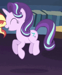 Size: 450x543 | Tagged: safe, screencap, starlight glimmer, sunset shimmer, pony, unicorn, equestria girls, equestria girls specials, g4, my little pony equestria girls: mirror magic, animated, bouncing, cropped, cute, female, gif, glimmerbetes, irrational exuberance, smiling, solo focus