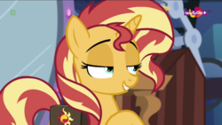 Size: 1600x900 | Tagged: safe, screencap, sunset shimmer, pony, unicorn, equestria girls, equestria girls specials, g4, mirror magic, bedroom eyes, female, library, lidded eyes, lip bite, mare, seductive, seductive look, sexy, solo, stupid sexy sunset shimmer, twilight's castle