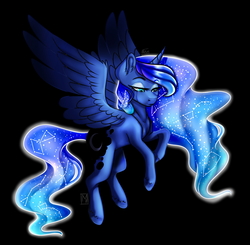Size: 3500x3427 | Tagged: safe, artist:inspiredpixels, artist:micky-ann, princess luna, alicorn, pony, g4, black background, crying, female, flying, galaxy mane, high res, simple background, solo