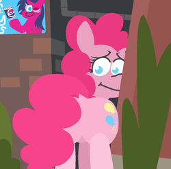 Size: 1295x1277 | Tagged: safe, artist:threetwotwo32232, pinkie pie, oc, earth pony, pony, g4, advertisement, butt, looking back, plot, solo