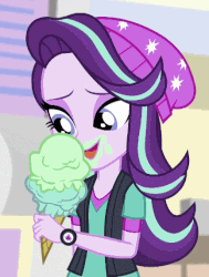 Size: 432x572 | Tagged: safe, screencap, starlight glimmer, equestria girls, equestria girls specials, g4, my little pony equestria girls: mirror magic, animated, beanie, clothes, cropped, cute, female, food, gif, glimmerbetes, hat, ice cream, ice cream cone, licking, solo, that human sure does love ice cream, that pony sure does love ice cream, tongue out, vest, watch, wristwatch