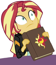 Size: 649x743 | Tagged: safe, edit, sunset shimmer, equestria girls, equestria girls specials, g4, my little pony equestria girls: mirror magic, book, diary, female, scared, shocked, simple background, solo, transparent background
