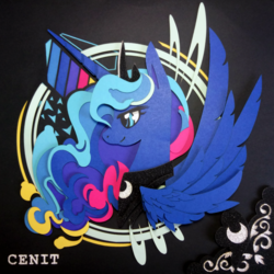 Size: 3288x3288 | Tagged: safe, artist:cenit-v, artist:jiuweidehuli, princess luna, pony, g4, craft, female, high res, papercraft, solo, spread wings, traditional art, wings