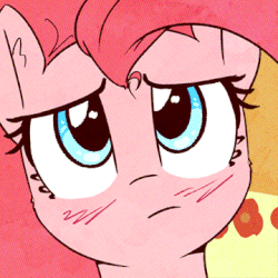 Size: 360x360 | Tagged: safe, artist:mirroredsea, pinkie pie, earth pony, pony, g4, mmmystery on the friendship express, animated, blinking, blushing, bust, confused, cute, diapinkes, female, gif, looking at something, looking up, open mouth, portrait, redraw, scene interpretation, solo