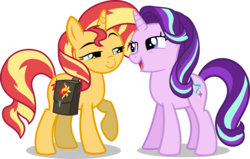 Size: 8500x5401 | Tagged: safe, artist:limedazzle, starlight glimmer, sunset shimmer, pony, unicorn, equestria girls, equestria girls specials, g4, mirror magic, absurd resolution, bedroom eyes, duo, female, lesbian, lidded eyes, mare, saddle bag, ship:shimmerglimmer, shipping, show accurate, simple background, transparent background, vector