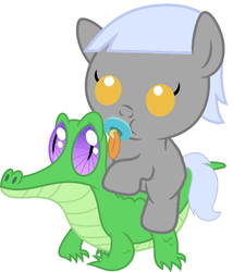 Size: 786x917 | Tagged: safe, artist:red4567, caesar, count caesar, gummy, pony, g4, baby, baby pony, caesar riding gummy, cute, pacifier, ponies riding gators, riding, simple background, white background
