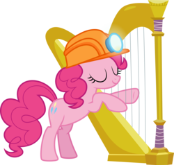 Size: 3772x3591 | Tagged: safe, artist:stjonal, pinkie pie, earth pony, pony, g4, rock solid friendship, .svg available, bipedal, female, harp, helmet, high res, mare, mining helmet, musical instrument, simple background, solo, transparent background, vector