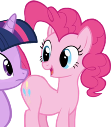 Size: 900x1017 | Tagged: safe, pinkie pie, twilight sparkle, pony, friendship is magic, g4, season 1, female, happy, mare, simple background, transparent background