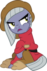 Size: 1501x2242 | Tagged: safe, artist:cloudy glow, limestone pie, earth pony, pony, g4, clothes, clothes swap, cosplay, costume, crossover, disney, female, grumpy (dwarf), mare, open mouth, simple background, sitting, snow white and the seven dwarfs, solo, transparent background