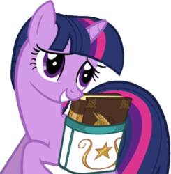 Size: 863x879 | Tagged: safe, edit, edited screencap, screencap, twilight sparkle, pony, unicorn, friendship is magic, g4, bag, book, book of harmony, cute, elements of harmony, female, happy, mare, not a vector, simple background, solo, transparent background, unicorn twilight, worried