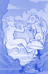 Size: 3300x5100 | Tagged: safe, artist:anadukune, princess ember, spike, dragon, pony, anthro, plantigrade anthro, g4, absurd resolution, anthro with ponies, bun (food), burger, fetish, food, gem, grabbing, imminent vore, macro, open mouth, picnic, rough sketch, sandwich, silhouette, size difference