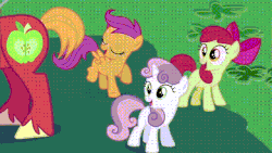 Size: 640x360 | Tagged: safe, screencap, apple bloom, big macintosh, scootaloo, sweetie belle, earth pony, pegasus, pony, unicorn, g4, hearts and hooves day (episode), adorabloom, animated, cute, cutealoo, diasweetes, female, filly, floating, foal, gif, group, male, quartet, stallion