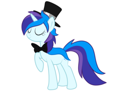 Size: 2732x2048 | Tagged: safe, artist:prismaticstars, oc, oc only, oc:cardstar clef, pony, unicorn, bowtie, eyes closed, female, hat, high res, mare, raised hoof, simple background, solo, top hat, transparent background