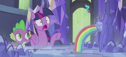 Size: 1280x583 | Tagged: safe, screencap, spike, twilight sparkle, alicorn, dragon, pony, a royal problem, g4, cutie map, faic, shocked, twilight sparkle (alicorn), twilight's castle