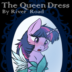Size: 540x540 | Tagged: safe, artist:wordsandpunctuation, twilight sparkle, alicorn, pony, fanfic:the queen dress, g4, clothes, contest entry, crying, dress, fanfic, fanfic art, fanfic cover, female, mirror, princess dress, reflection, solo, twilight sparkle (alicorn)