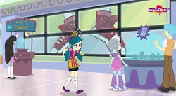 Size: 987x540 | Tagged: safe, screencap, bright idea, juniper montage, octavia melody, silver spoon, equestria girls, equestria girls specials, g4, my little pony equestria girls: mirror magic, ass, boots, butt, clothes, female, flats, glasses, male, shoes, skirt, socks, teletoon, television